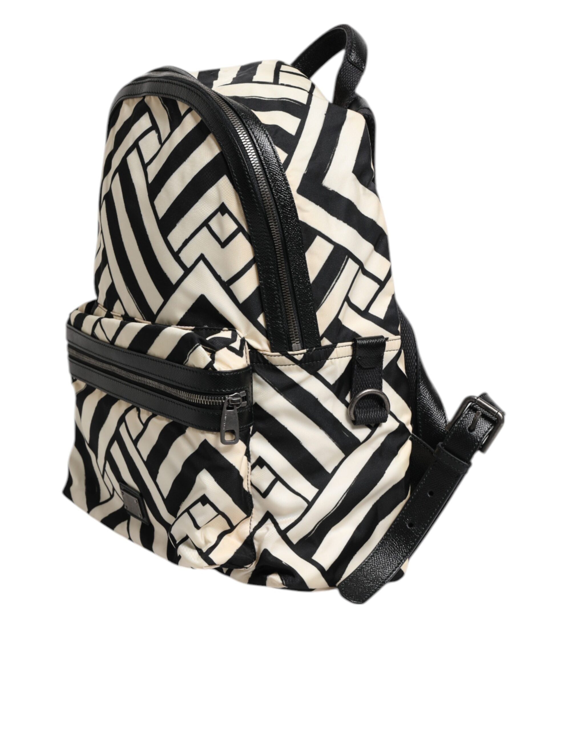 Mochila de viaje de piel y nailon en blanco y negro