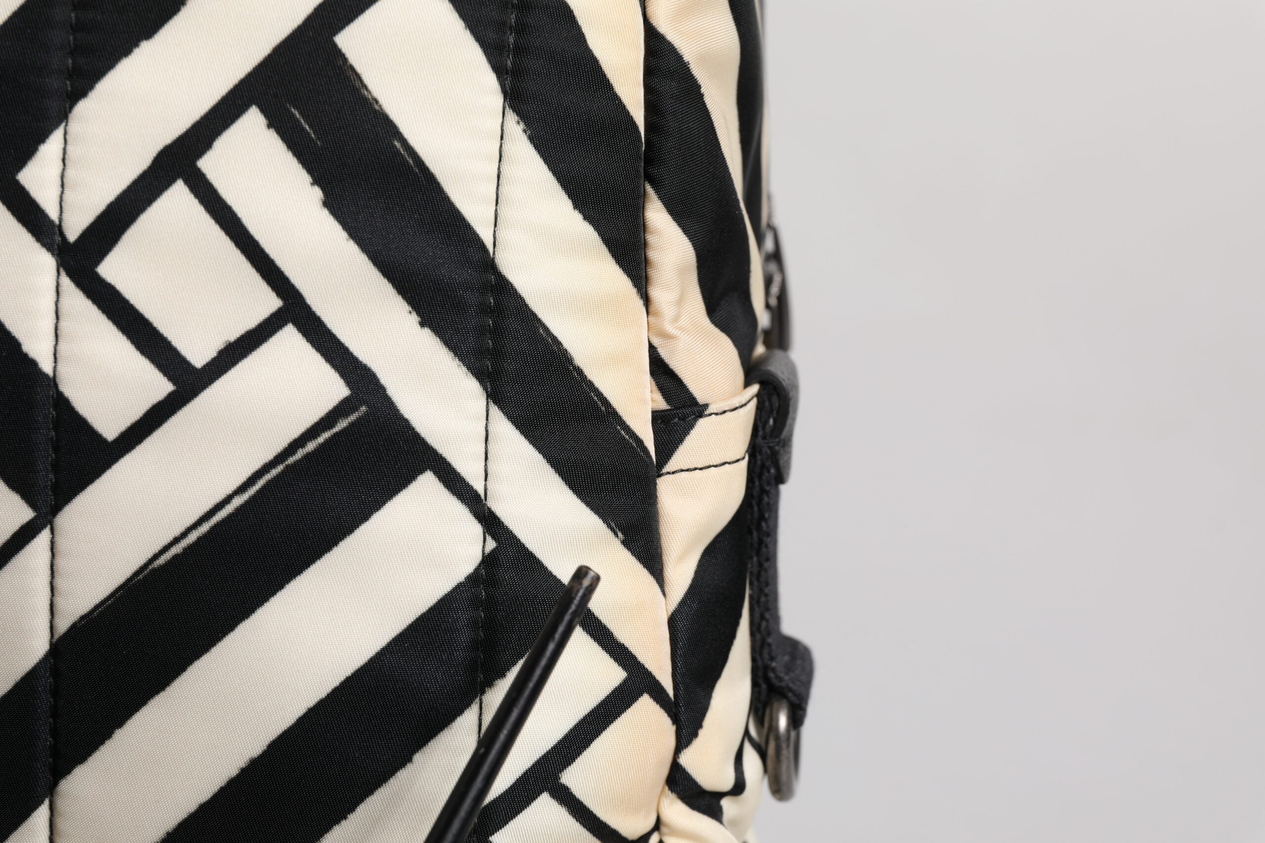 Black White Nylon Leather Travel Back Pack Bag