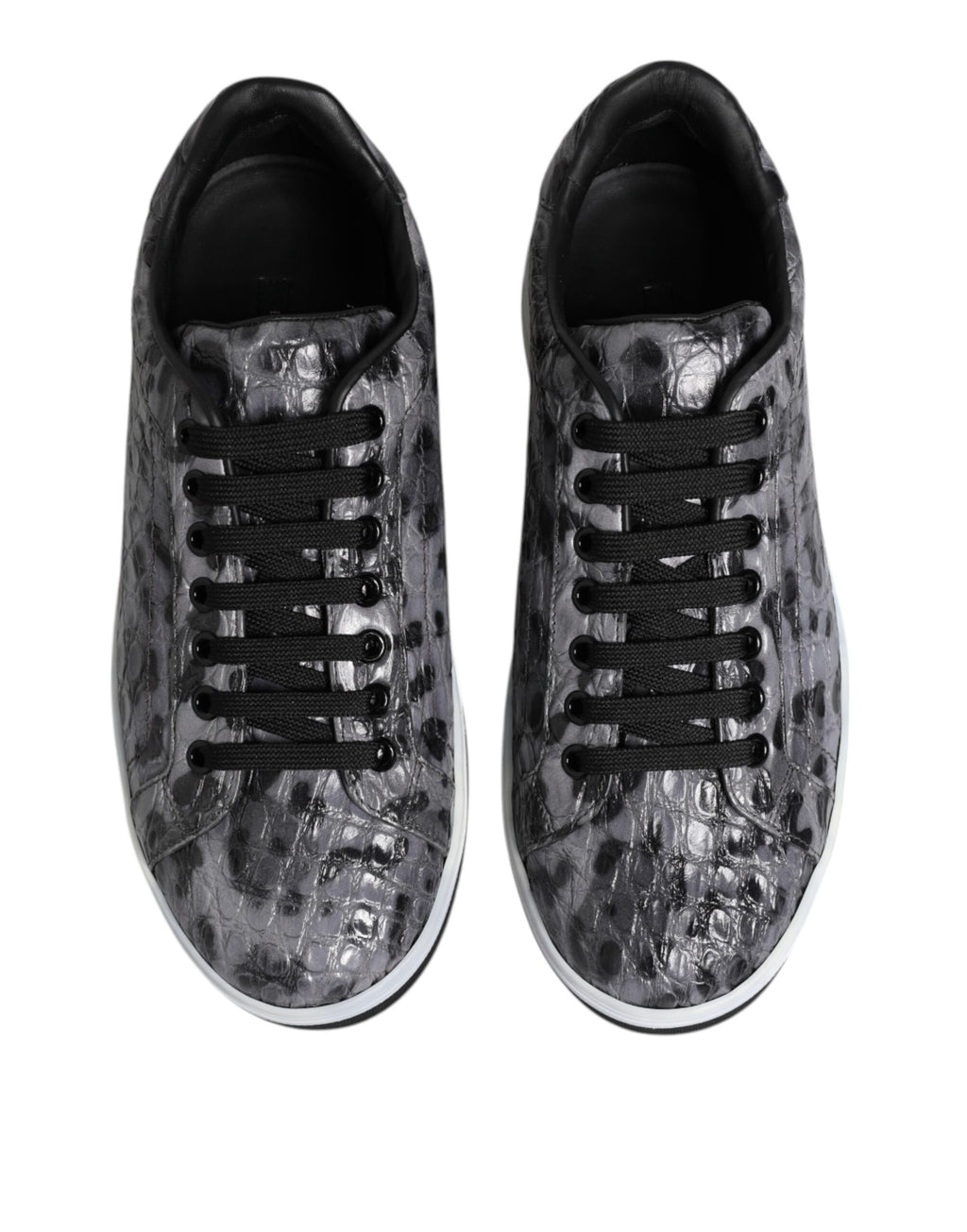 Gray Leather Leopard Low Top Sneakers Shoes