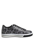 Gray Leather Leopard Low Top Sneakers Shoes