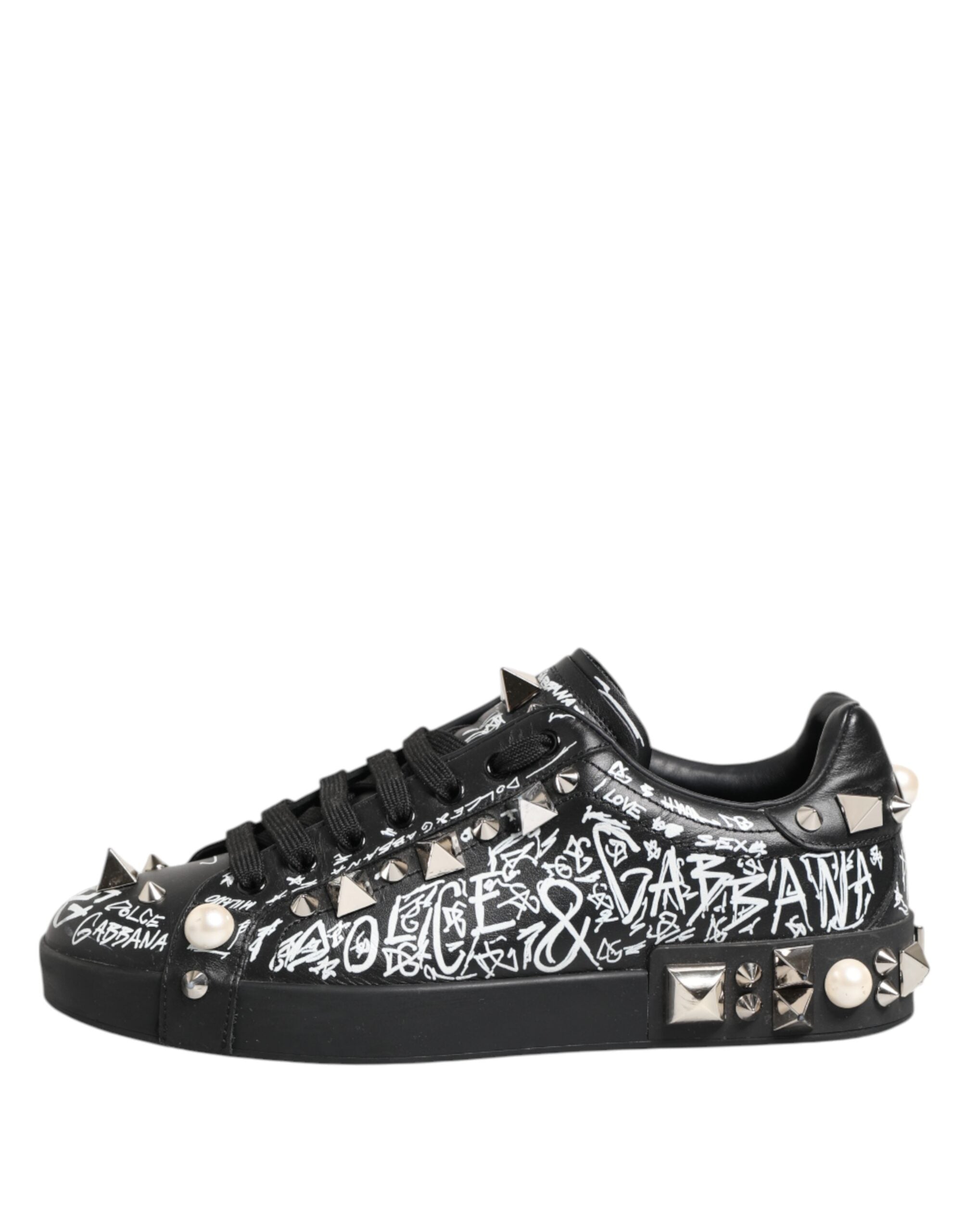 Black Portofino Stud Embellished Sneakers Shoes