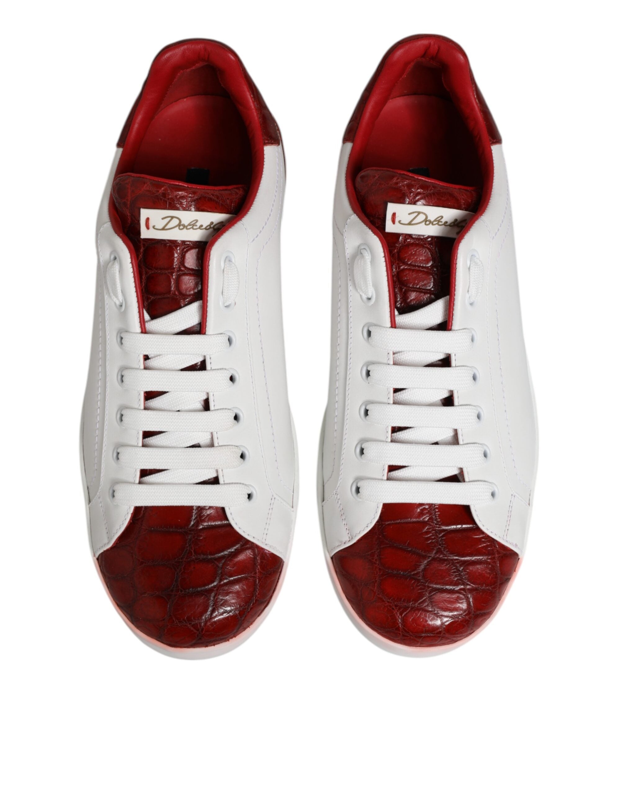 White Red Leather Lace Up Sneakers Shoes