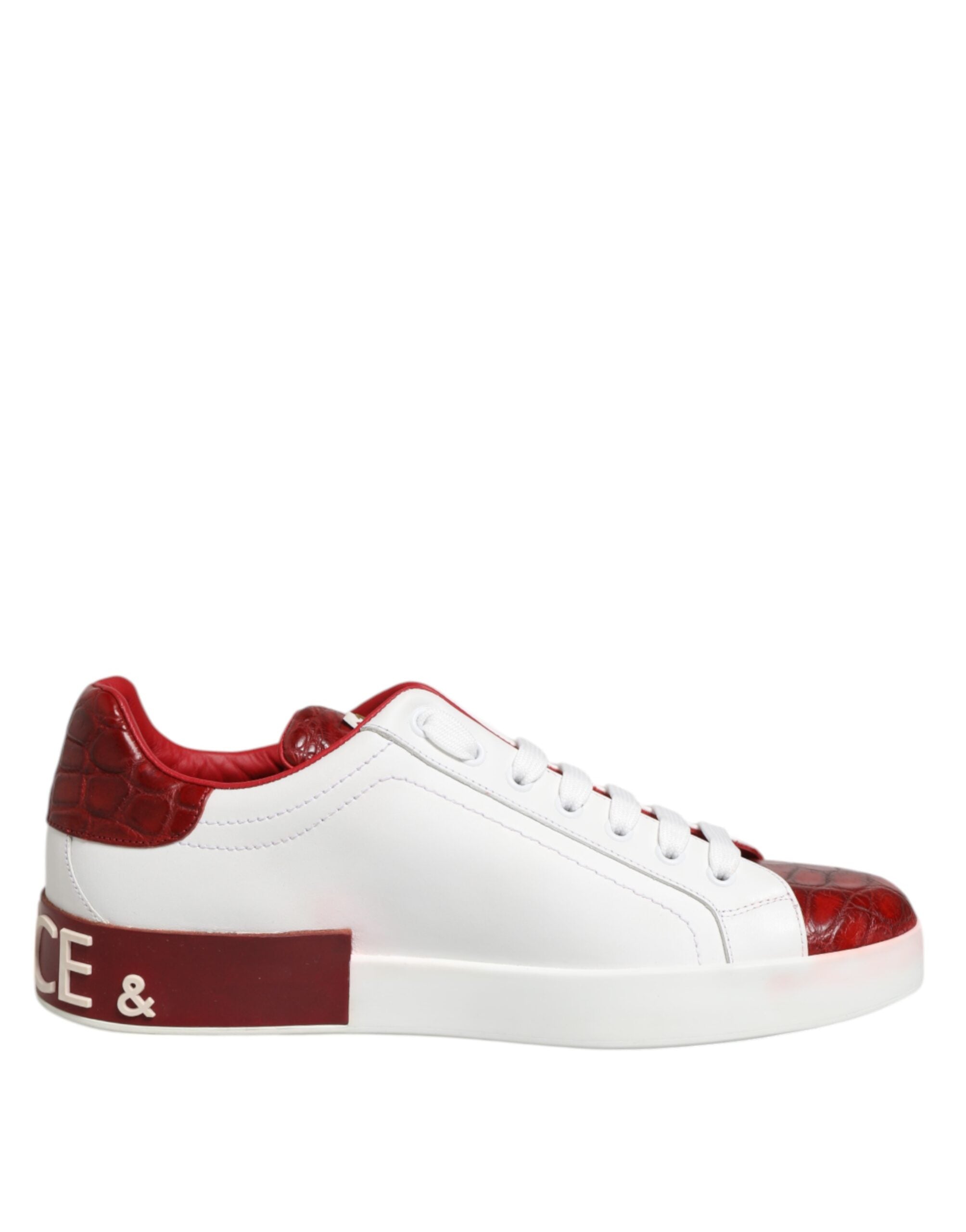 White Red Leather Lace Up Sneakers Shoes