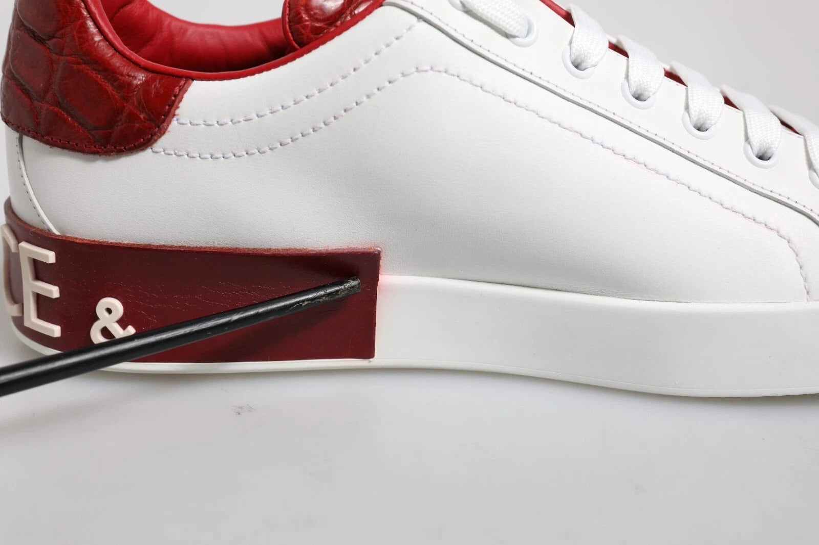 White Red Leather Logo Portofino Sneaker