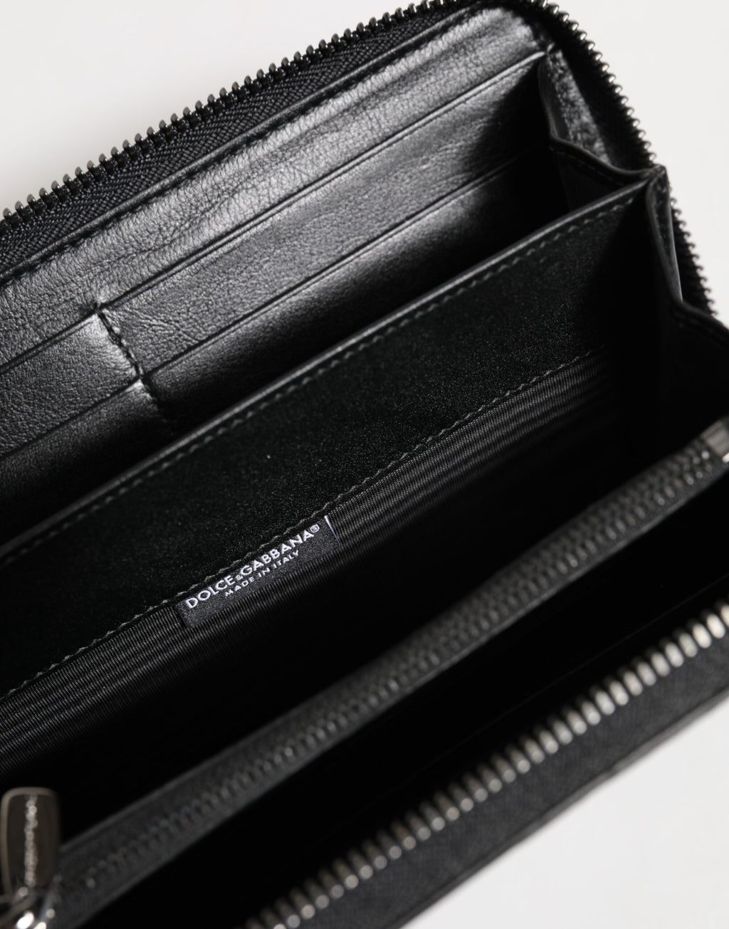 Black Leather Logo Plaque Zip Around Continental Wallet