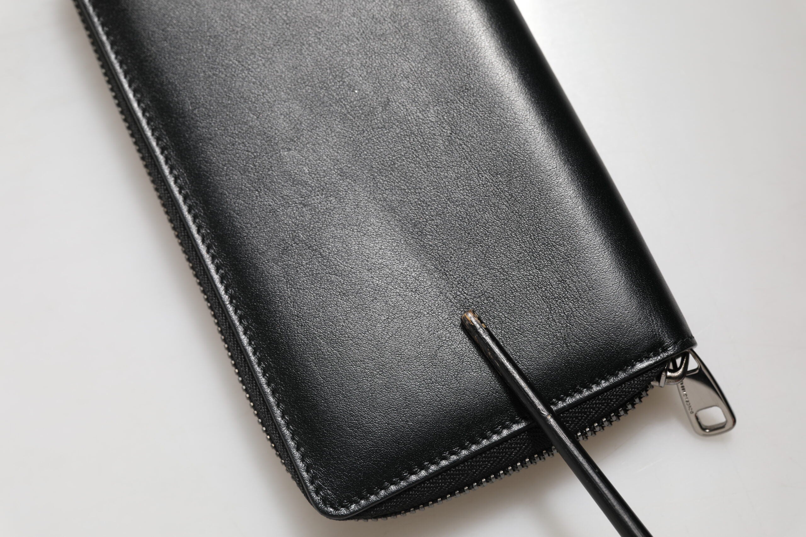 Black Leather DG Plaque Zip Around Continental Wallet