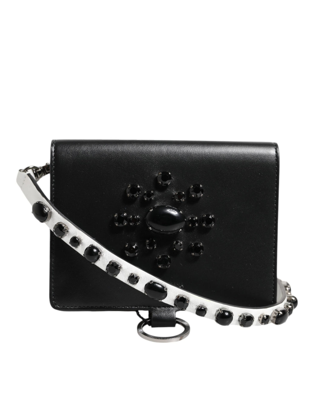 Black Leather Crystal Embellished Card Holder Wallet