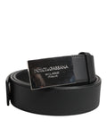 Black Leather Classic Metal Logo Buckle Belt