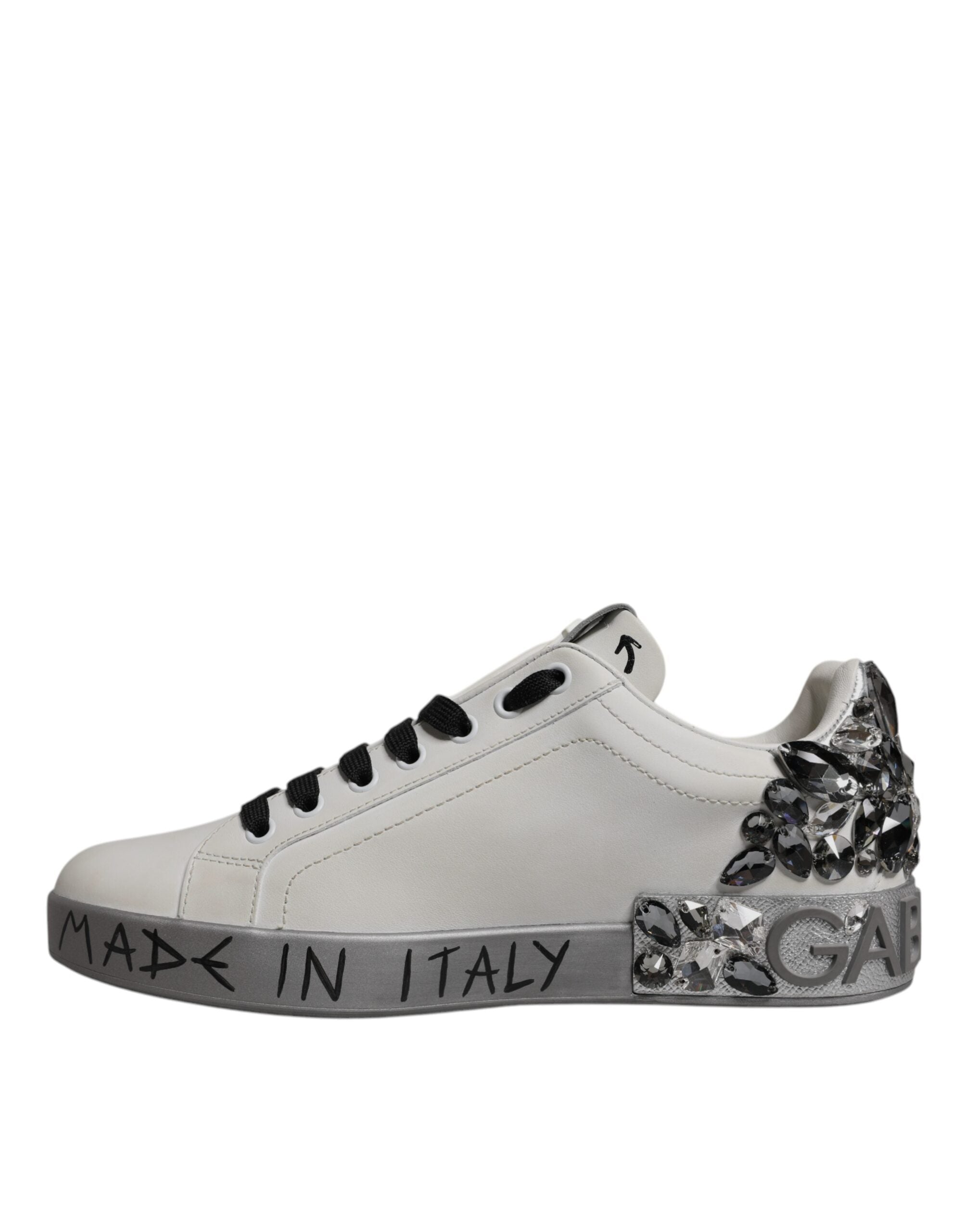 Dolce & Gabbana White Crystal Logo Portofino Sneakers Shoes