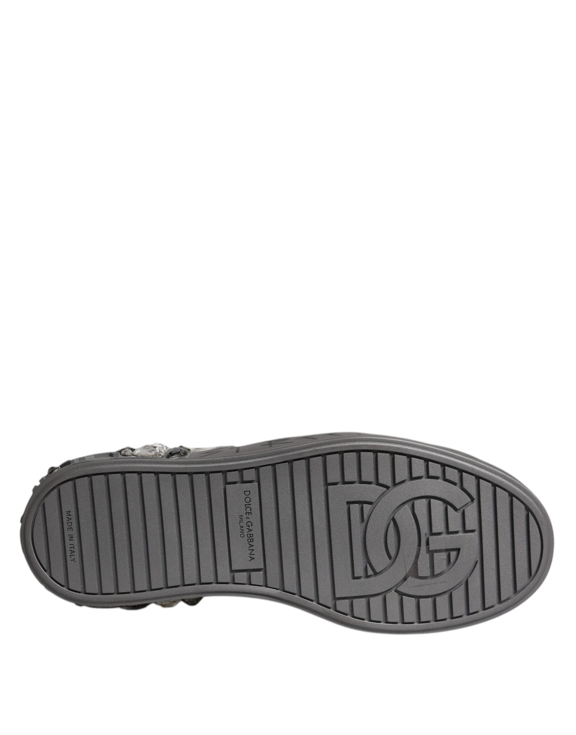 Dolce & Gabbana White Crystal Logo Portofino Sneakers Shoes