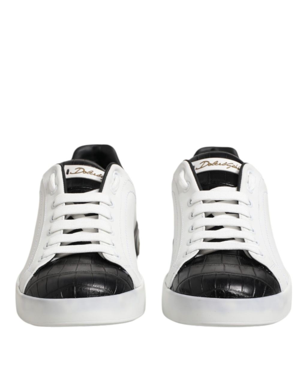 White Black Leather Portofino Sneaker Shoes