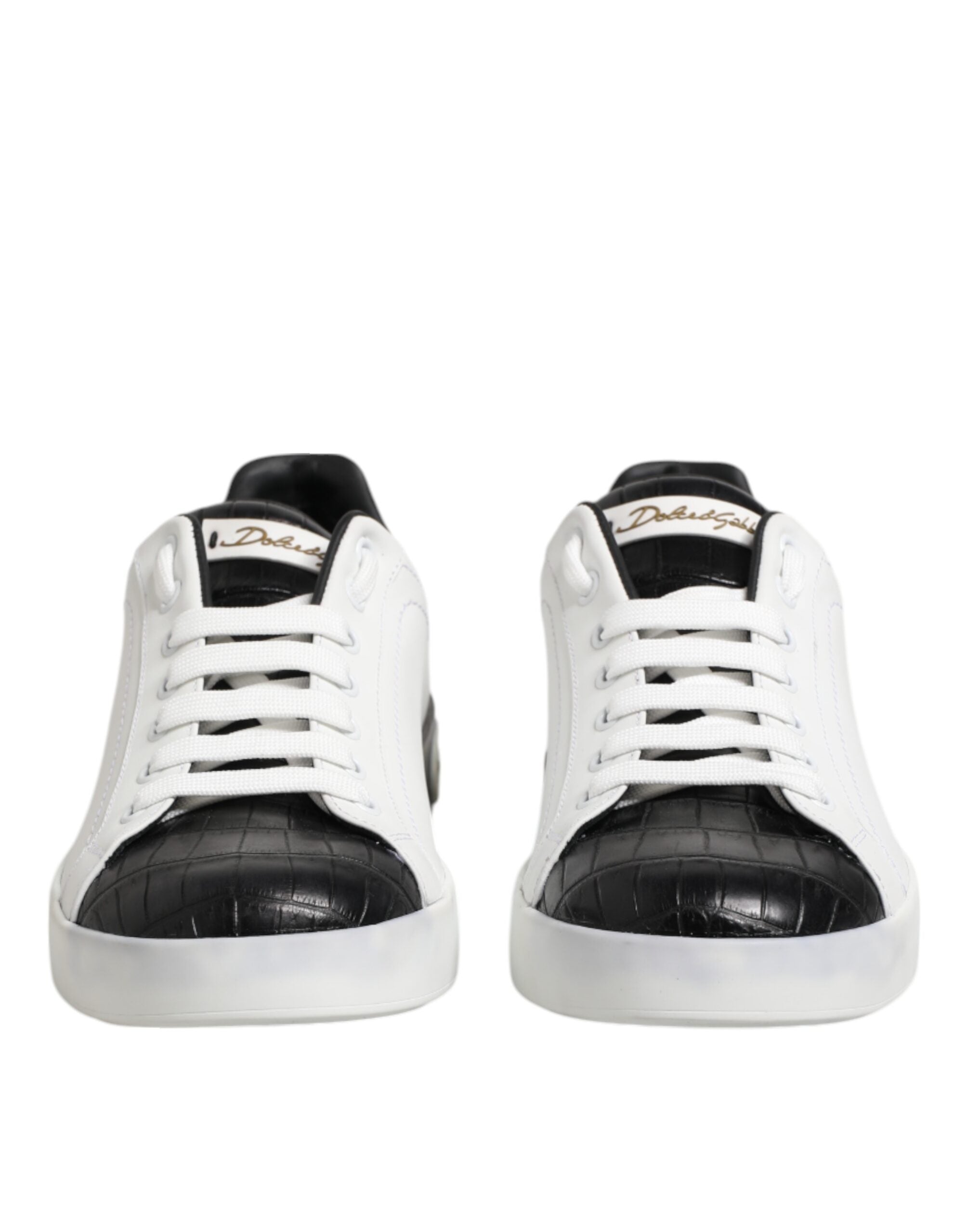 White Black Leather Portofino Sneaker Shoes