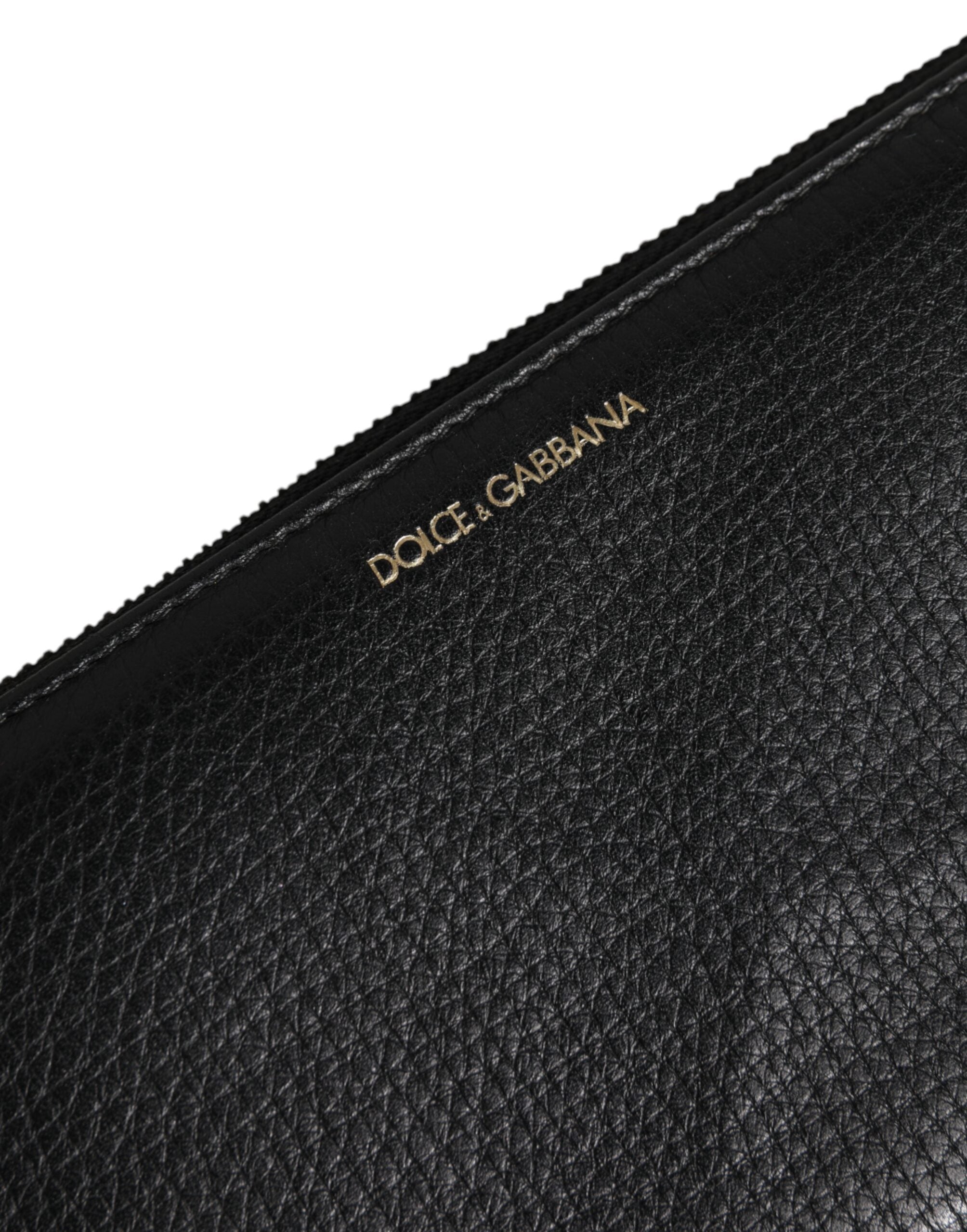 Black Calfskin Leather Logo Zip Around Continental Wallet