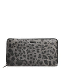 Black Gray Leopard Leather Zip Around Continental Wallet