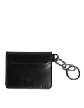 Black Leather Logo Embossed Key Chain Card Holder Wallet