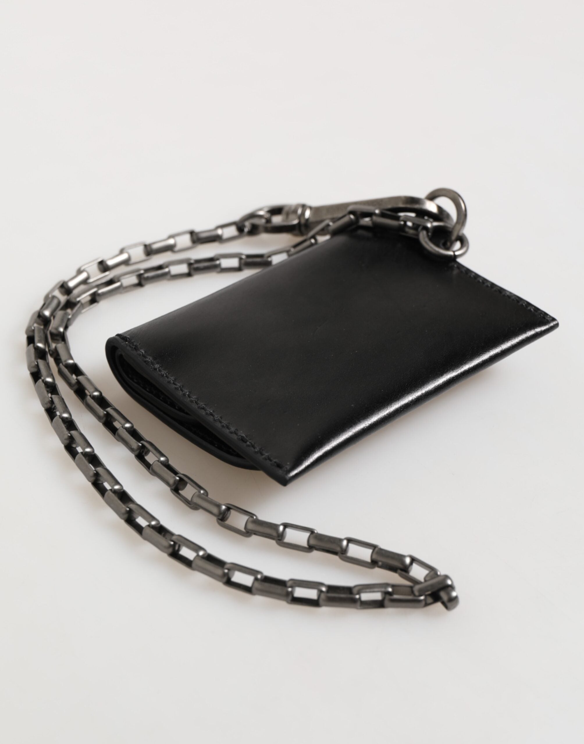Black Cavallo Leather Wallet Chain Snap Bifold Card Holder