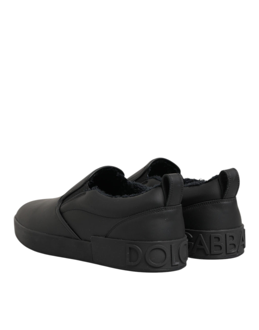 Black Leather Low Top Slip On Sneakers Shoes