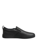 Black Leather Low Top Slip On Sneakers Shoes