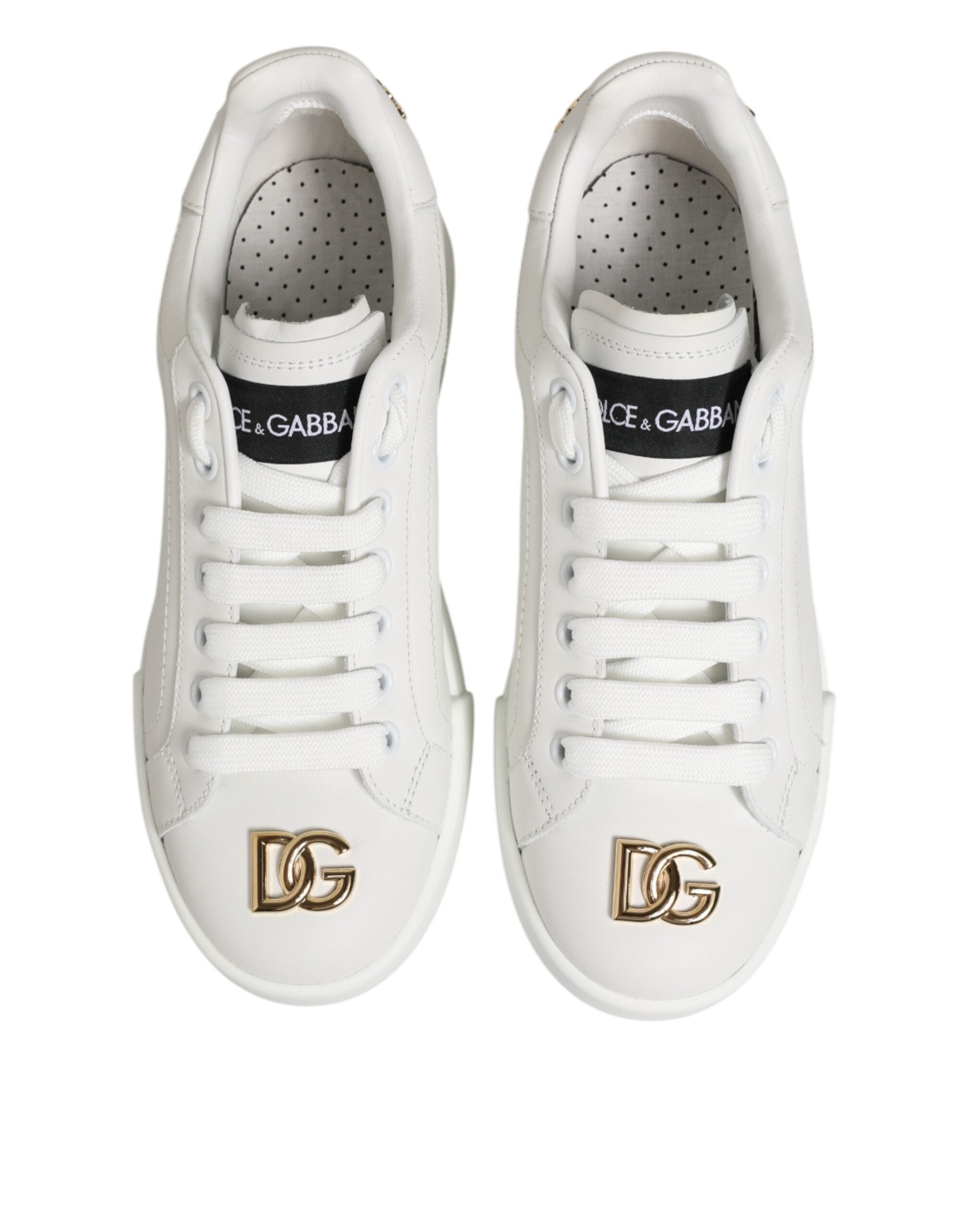 White DG Leather Low Top Sneakers Shoes