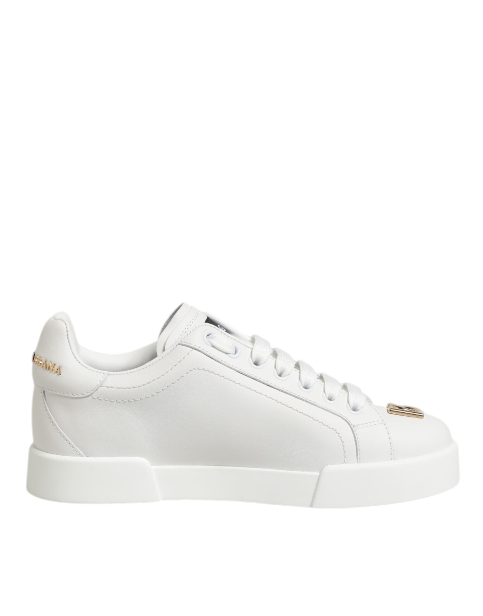 White DG Leather Low Top Sneakers Shoes