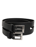 Black Double Strap Leather Silver Buckle Belt