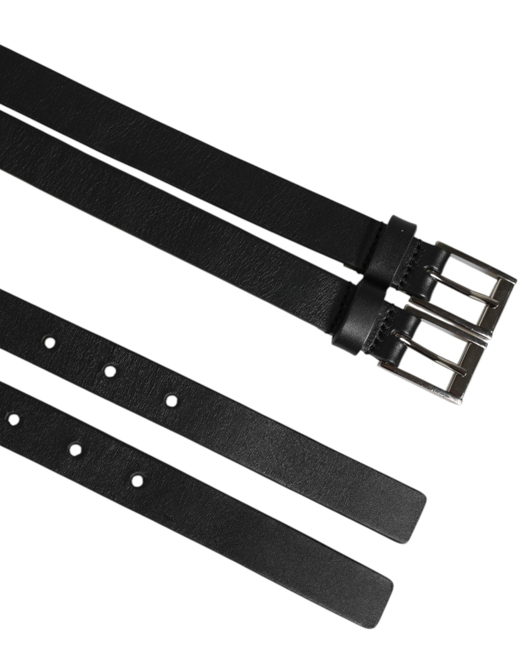 Black Double Strap Leather Silver Buckle Belt