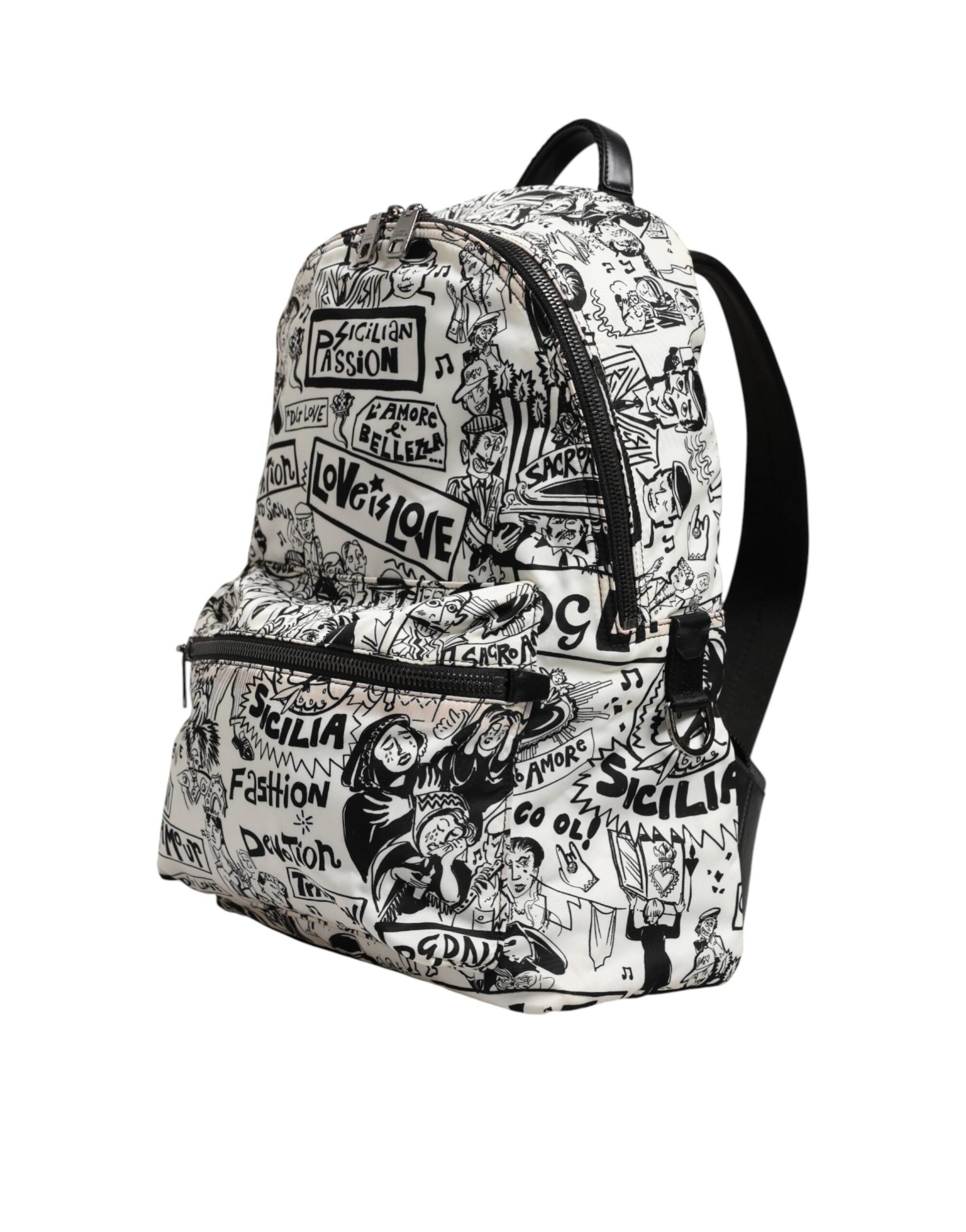 Black White Graffiti Print School Backpack Men Borse Bag