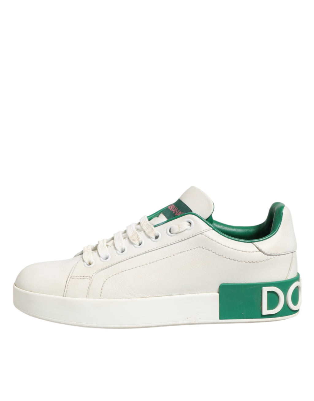 White Green Leather Low Top Sneakers Shoes